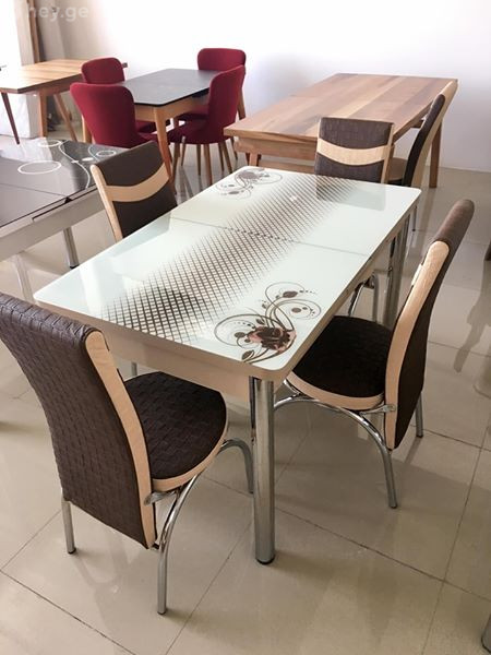 for sale თურქული წარმოების მინის მაგიდა + 6 სკამი = 350 ლარად
